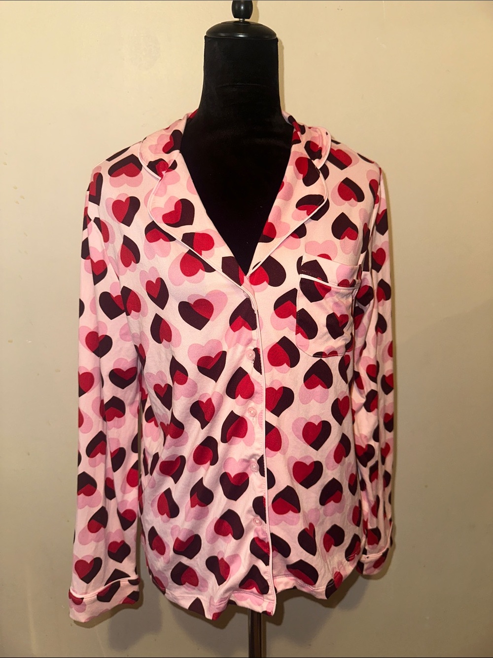 NWT Kate Spade Pink Heart Print Long Sleeve Button Down Pajama Top 💕